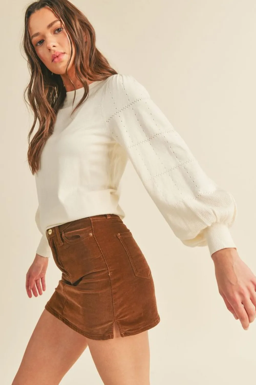 &Merci &Merci Pointelle Puff Sleeve Sweater