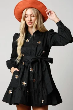 Peach Love California Star Sequin Patch Shirt Dress
