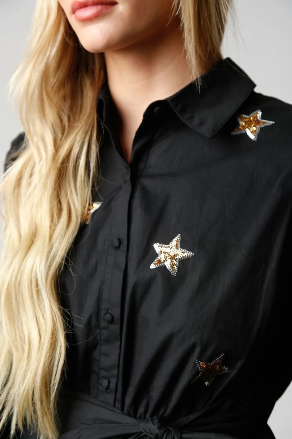 Peach Love California Star Sequin Patch Shirt Dress