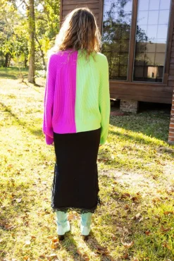 Queen of Sparkles Green And Purple Colorblock Boot Cardigan