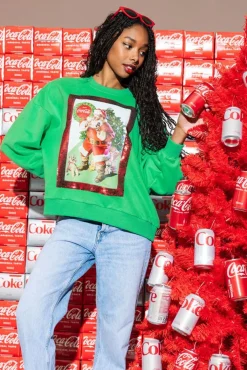 Queen of Sparkles Green Santa Drinking Coke Sweatshirt