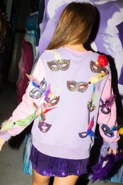 Queen of Sparkles Mardi Gras Feather Mask Sweatshirt