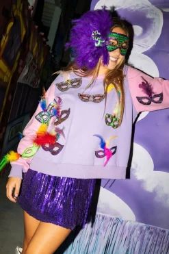 Queen of Sparkles Mardi Gras Feather Mask Sweatshirt