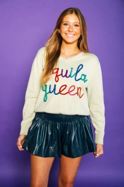 Queen of Sparkles Navy Leather Swing Short