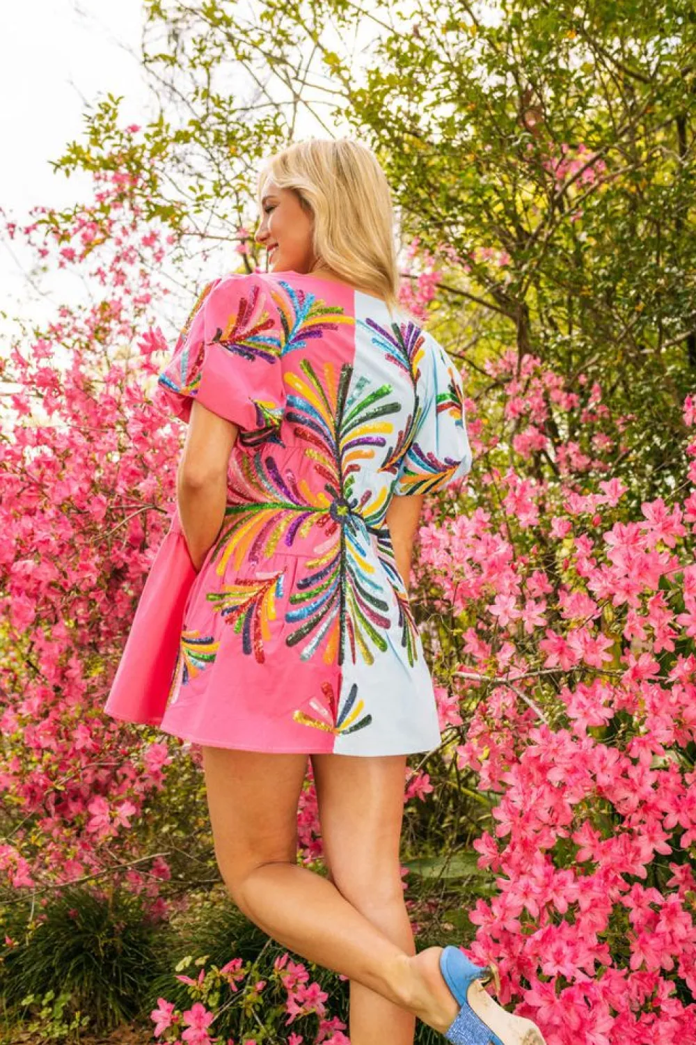 Queen of Sparkles Pink & Blue Colorblock Otomi Dress