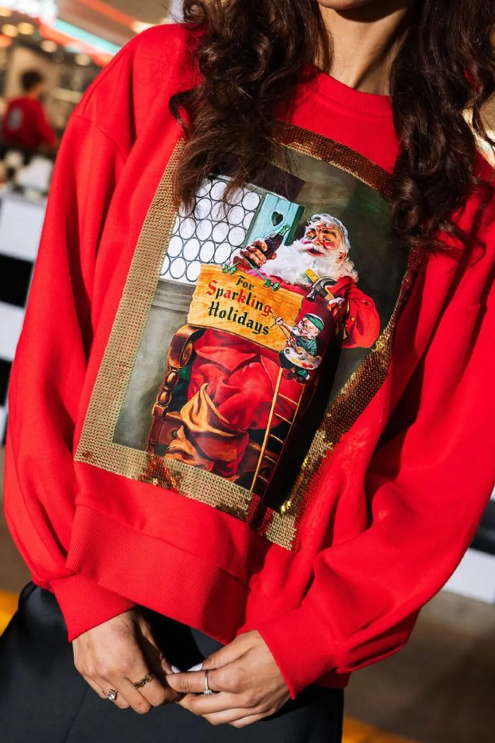 Queen of Sparkles Red Santa Drinking A Coke Sweatshirt