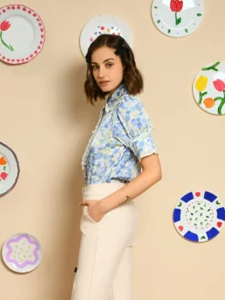Sister Jane Sky Floral Ruffle Blouse - Cornflower Blue