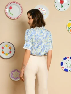 Sister Jane Sky Floral Ruffle Blouse - Cornflower Blue