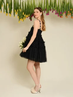 Sister Jane Sofie Spot Tulle Mini Dress - Black