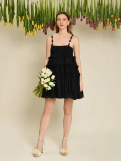 Sister Jane Sofie Spot Tulle Mini Dress - Black