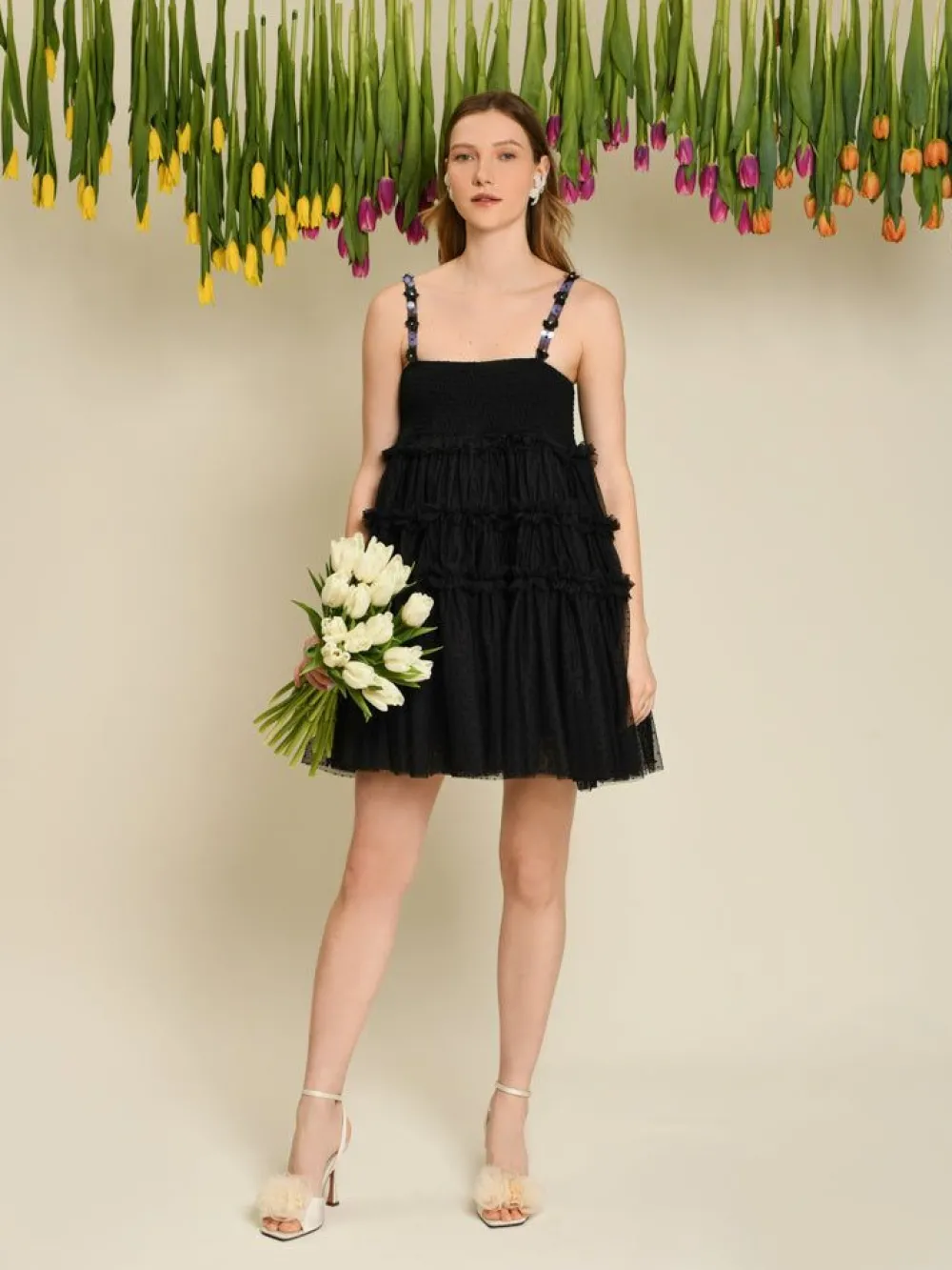 Sister Jane Sofie Spot Tulle Mini Dress - Black