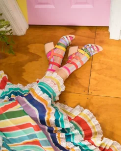 Sock Candy Candy Stripe Ruffle Crew Sock