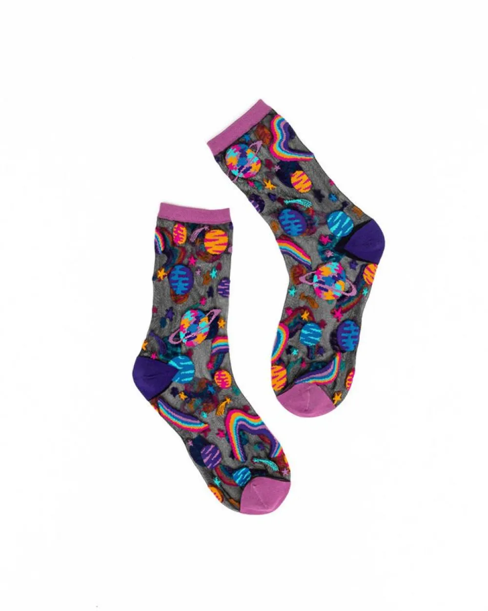 Sock Candy Pop Art Planets Black Sheer Crew Sock