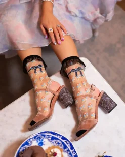 Sock Candy Repeat Floral Ruffle Sheer Crew Sock