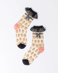 Sock Candy Repeat Floral Ruffle Sheer Crew Sock