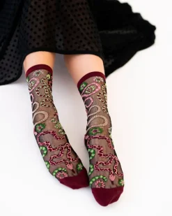 Sock Candy Serpentine Floral Black Sheer Crew Sock