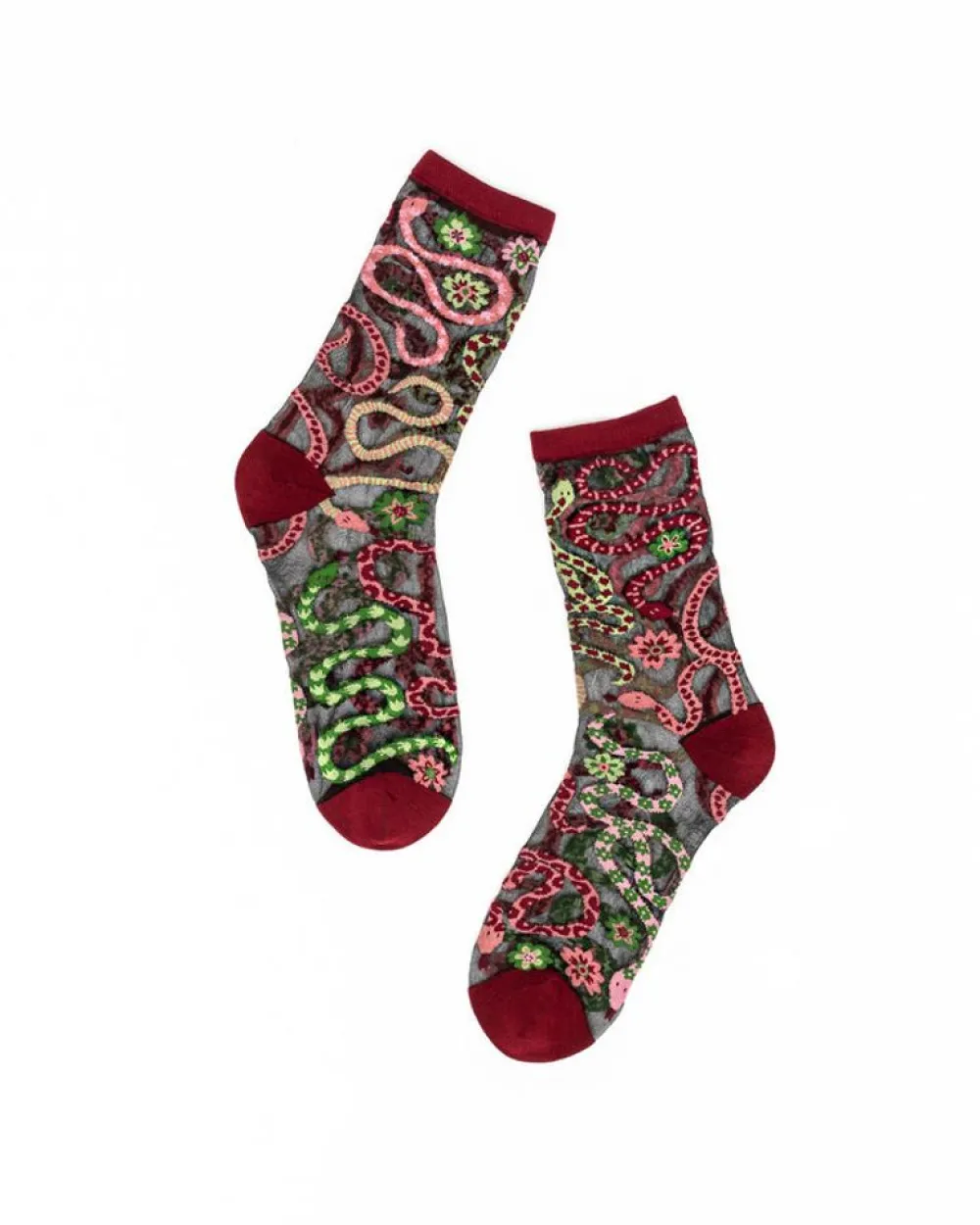 Sock Candy Serpentine Floral Black Sheer Crew Sock