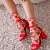 Sock Candy Strawberry Daisy Ruffle Sheer Crew Sock