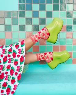 Sock Candy Strawberry Daisy Ruffle Sheer Crew Sock