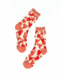 Sock Candy Strawberry Daisy Ruffle Sheer Crew Sock