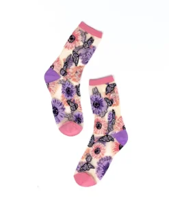Sock Candy Sunflower Butterfly Sheer Crew Sock