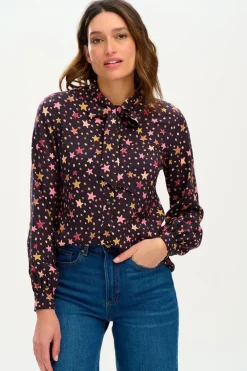 Sugarhill Brighton Camilla Pussybow Blouse Black Stars
