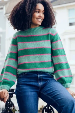 Sugarhill Brighton Essie Jumper - Green, Pink Highlight Stripes