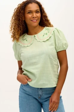 Sugarhill Brighton Macie Scallop Collar Top Floral Embroidery