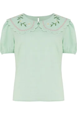 Sugarhill Brighton Macie Scallop Collar Top Floral Embroidery