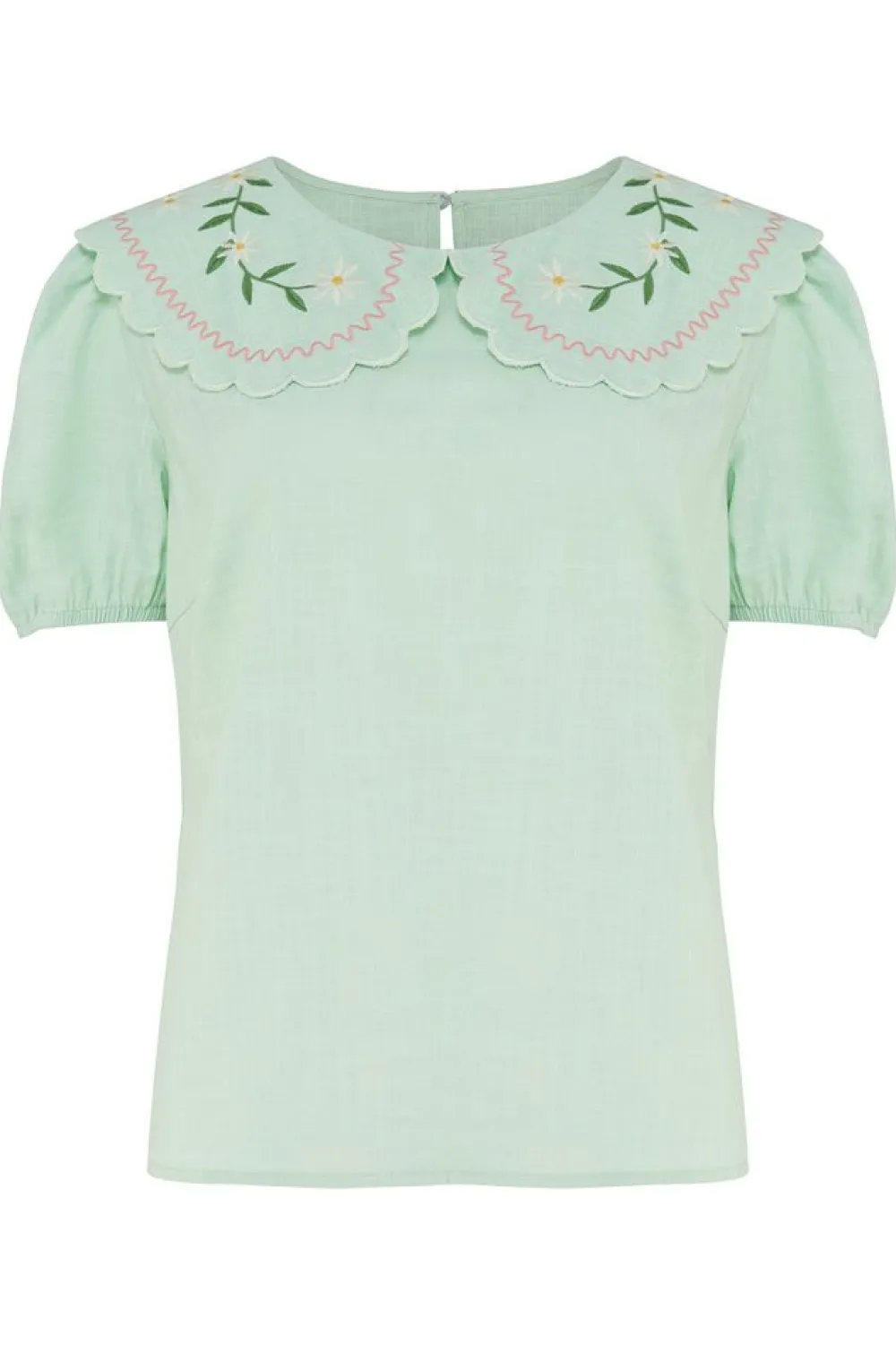 Sugarhill Brighton Macie Scallop Collar Top Floral Embroidery