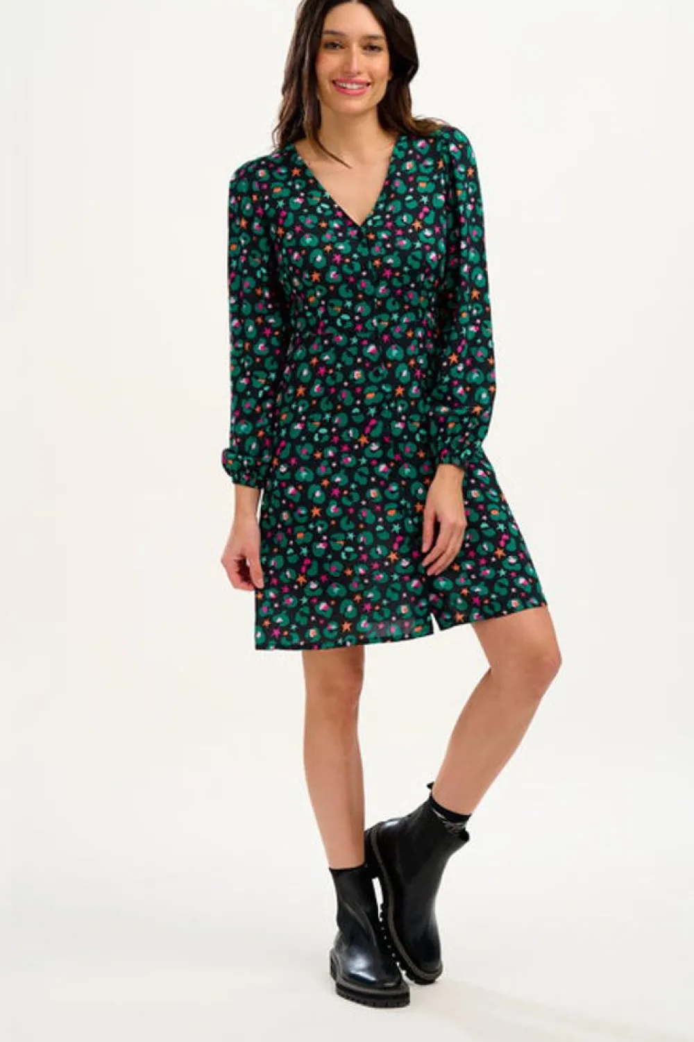 Sugarhill Brighton Natalia Tea Dress - Black/Multi, Star Leopard