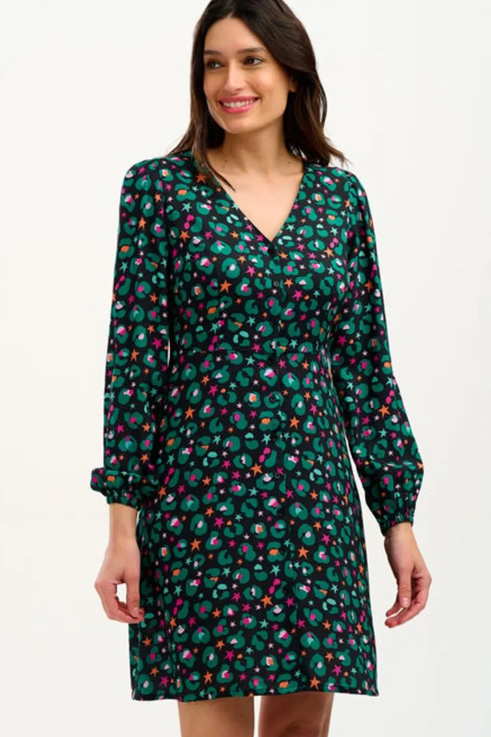 Sugarhill Brighton Natalia Tea Dress - Black/Multi, Star Leopard