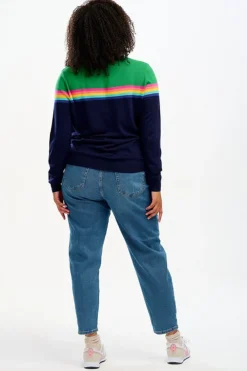 Sugarhill Brighton Rita Jumper - Navy/Green, Rainbow Split